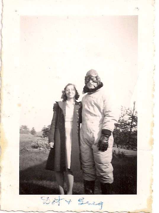 Dad in his flying suit with girlfriend Dot.  Later his wife and my mom.